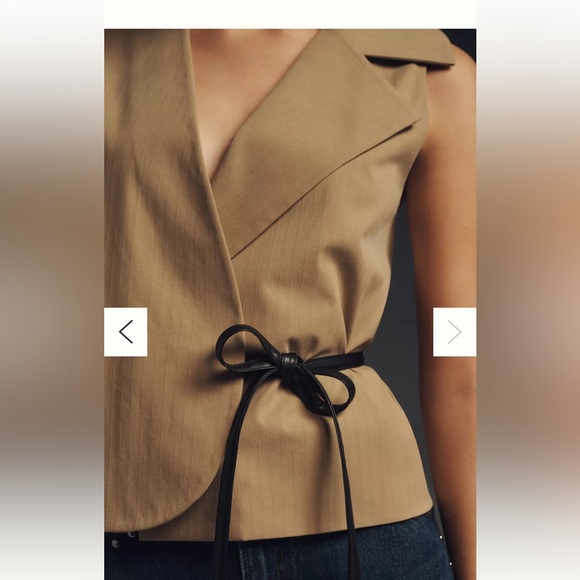 Anthropologie Tan Wrap Blouse with Black Tie, Size Large - Picture 4 of 8